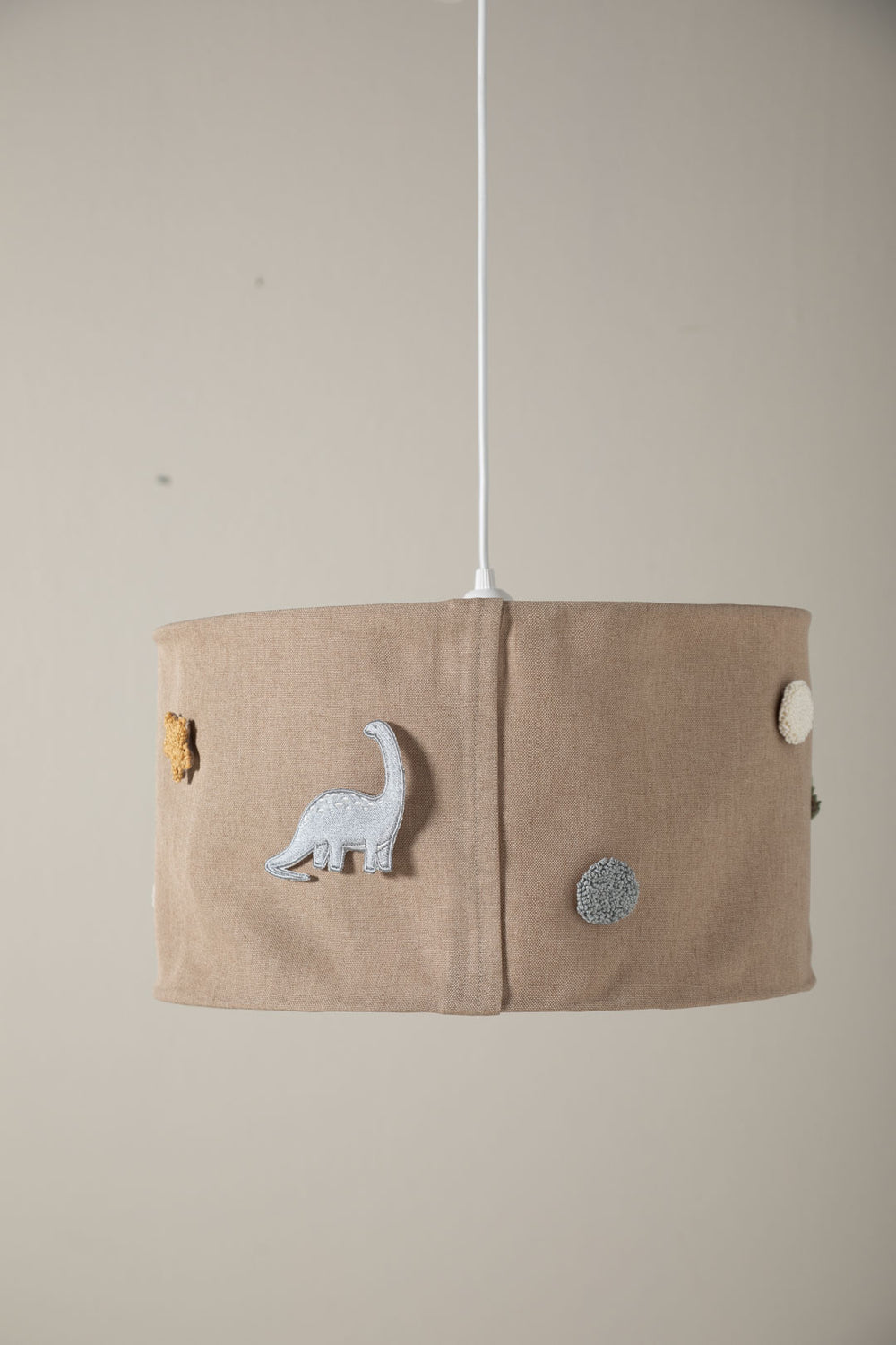  Handmade Saga nursery lampshade in beige with interchangeable patches