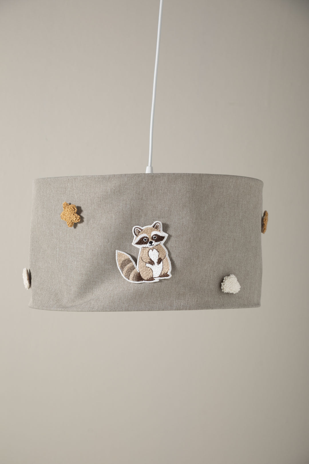 Grey children’s lampshade with woodland embroidery set