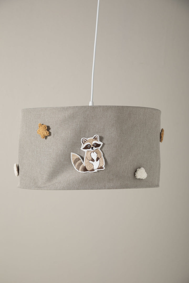 Grey children’s lampshade with woodland embroidery set