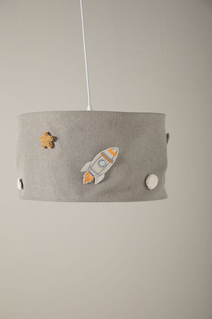 Customisable nursery lampshade with embroidered and punch patches