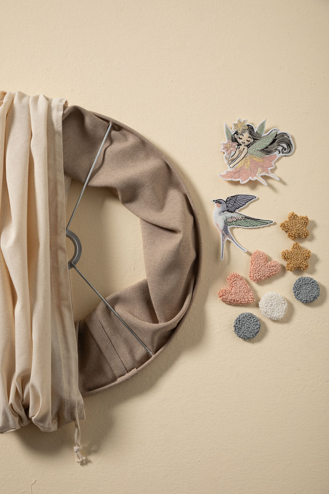 Nursery lampshade with hook and loop interchangeable patches