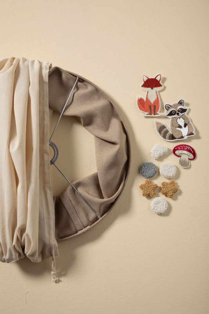 Beige nursery lampshade with removable embroidery patches
